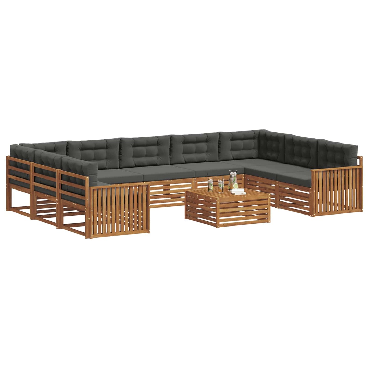 vidaXL Σειρά Καναπέ Εξωτερικού με μαξιλάρι 10 pcs Φυσικό και Ανθρακί