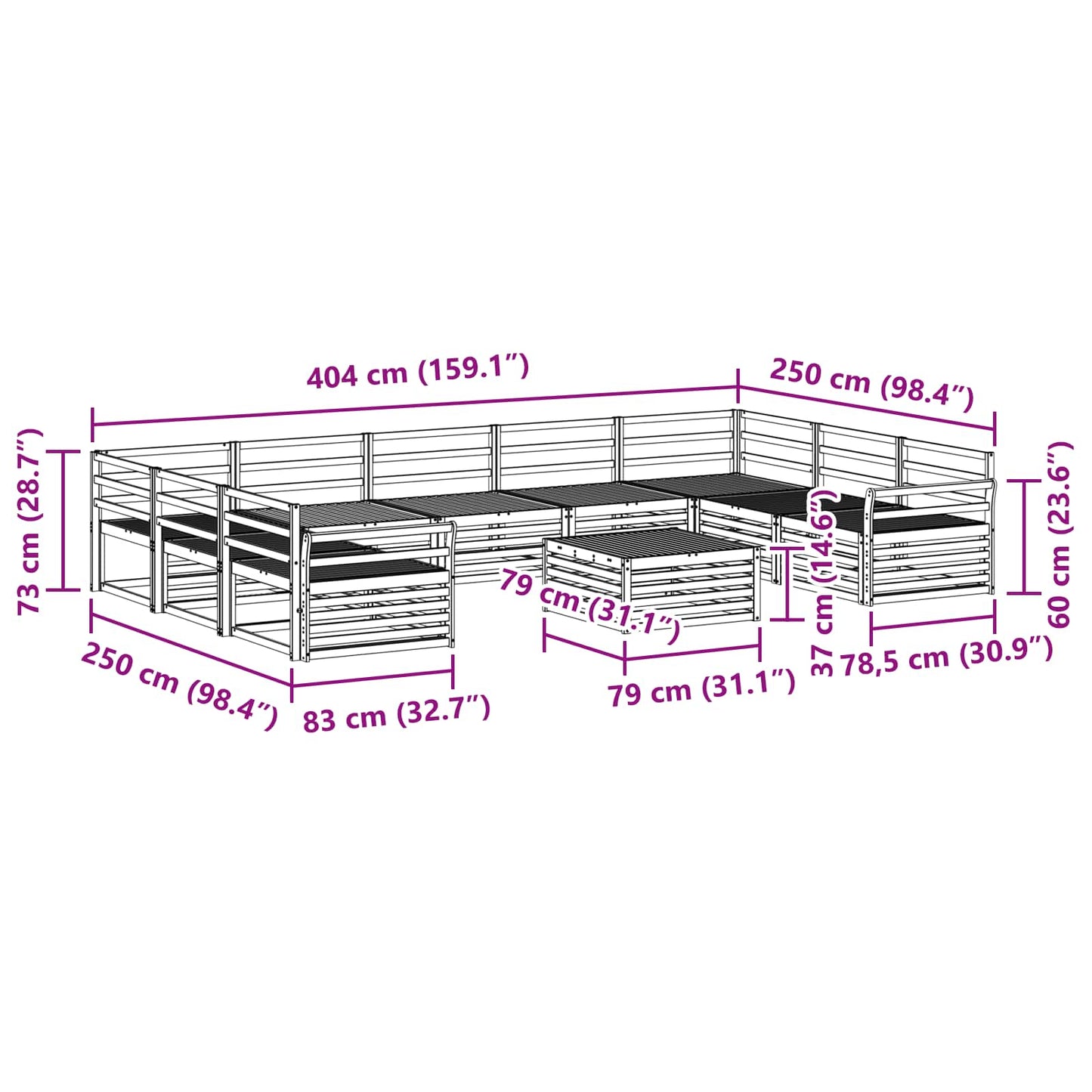 vidaXL Σειρά Καναπέ Εξωτερικού 10 pcs Φυσικό Στερεό Ξύλο Ακακίας