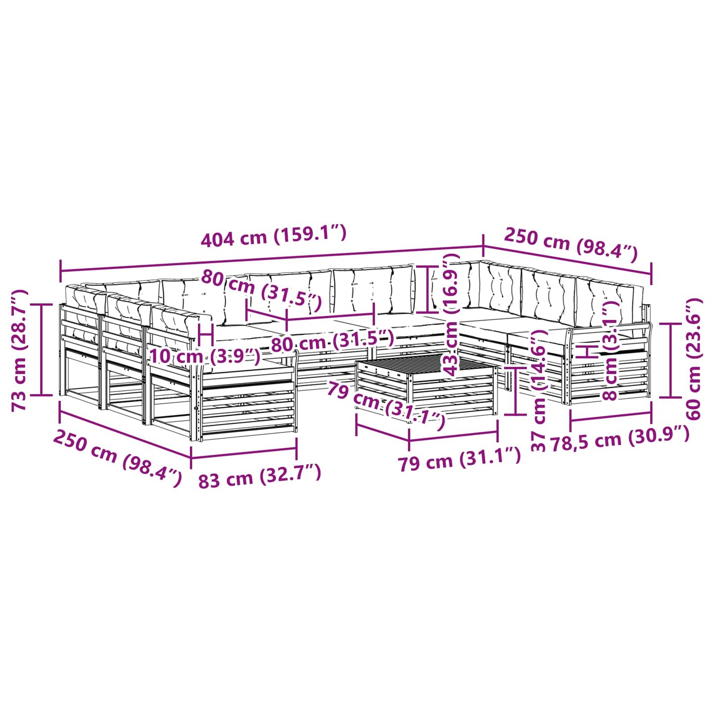 vidaXL Σειρά Καναπέ Εξωτερικού με μαξιλάρι 10 pcs Φυσικό και Μπεζ