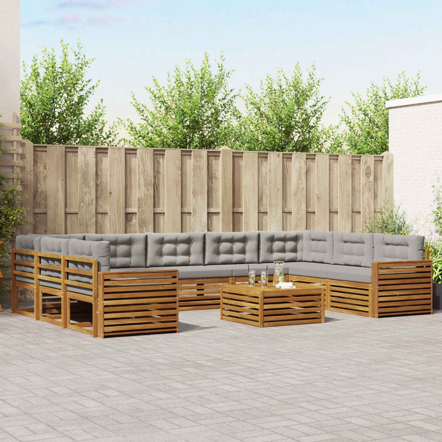 vidaXL Σειρά Καναπέ Εξωτερικού 10 pcs Φυσικό και Ανοιχτό Γκρι