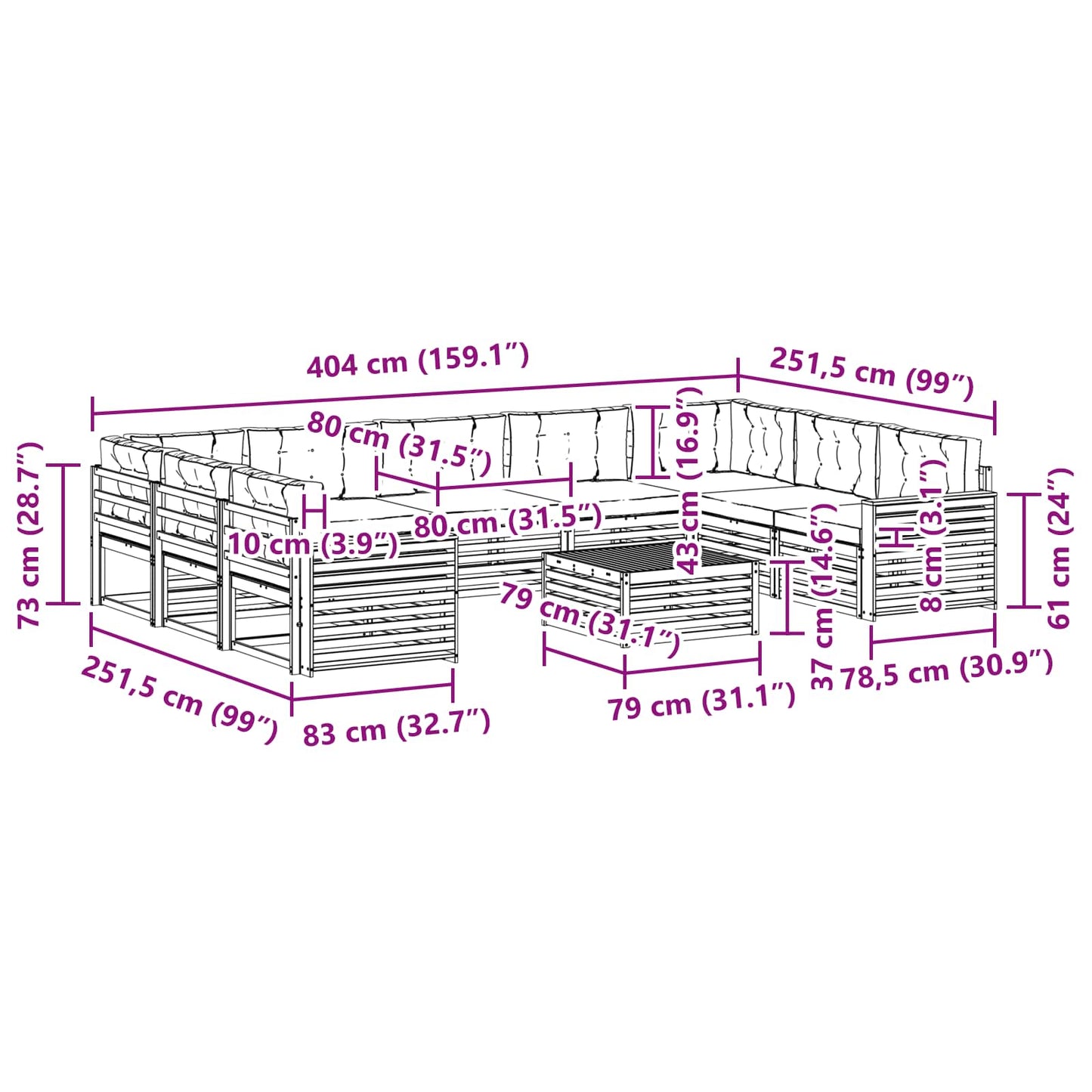 vidaXL Σειρά Καναπέ Εξωτερικού 10 pcs Φυσικό και Ανοιχτό Γκρι