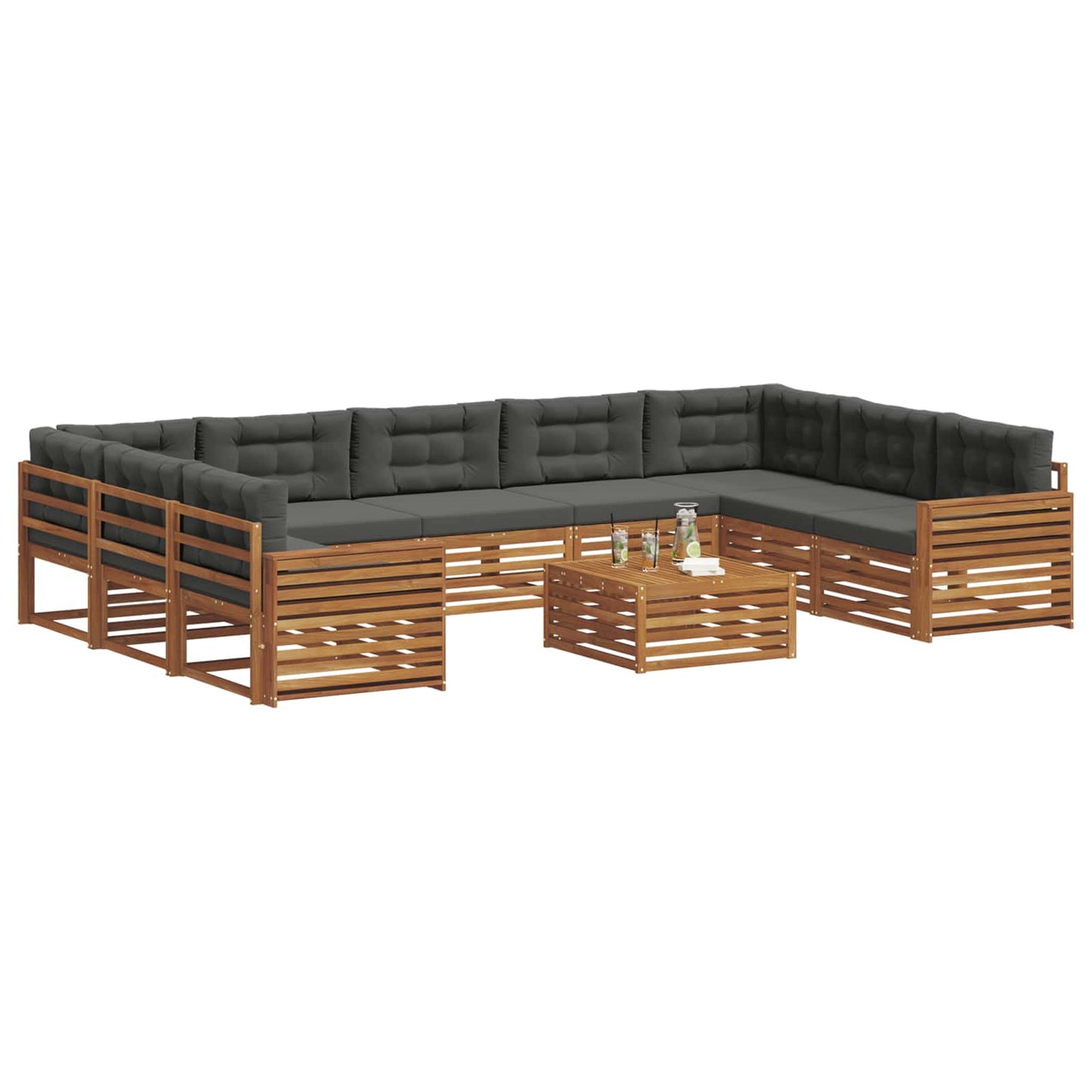 vidaXL Σειρά Καναπέ Εξωτερικού με μαξιλάρι 10 pcs Φυσικό και Ανθρακί