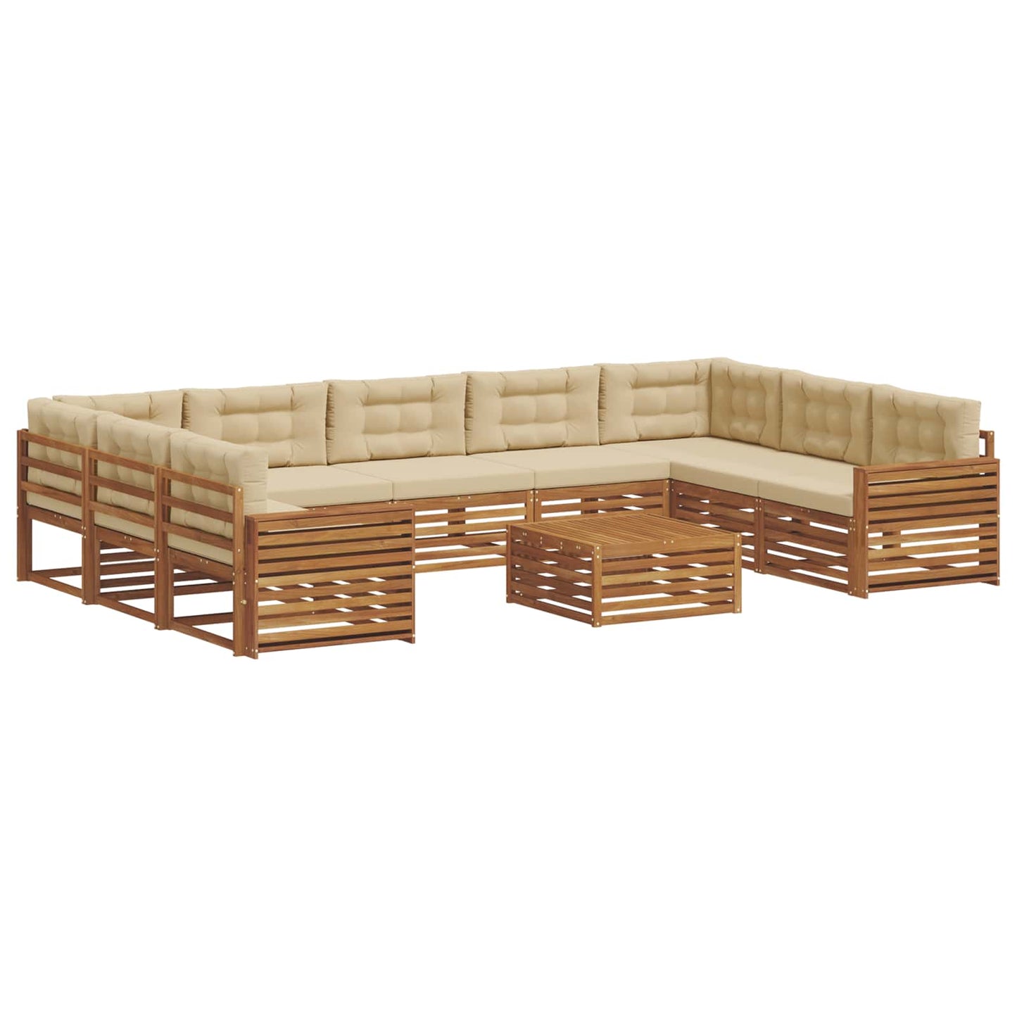 vidaXL Σειρά Καναπέ Εξωτερικού με μαξιλάρι 10 pcs Φυσικό και Μπεζ