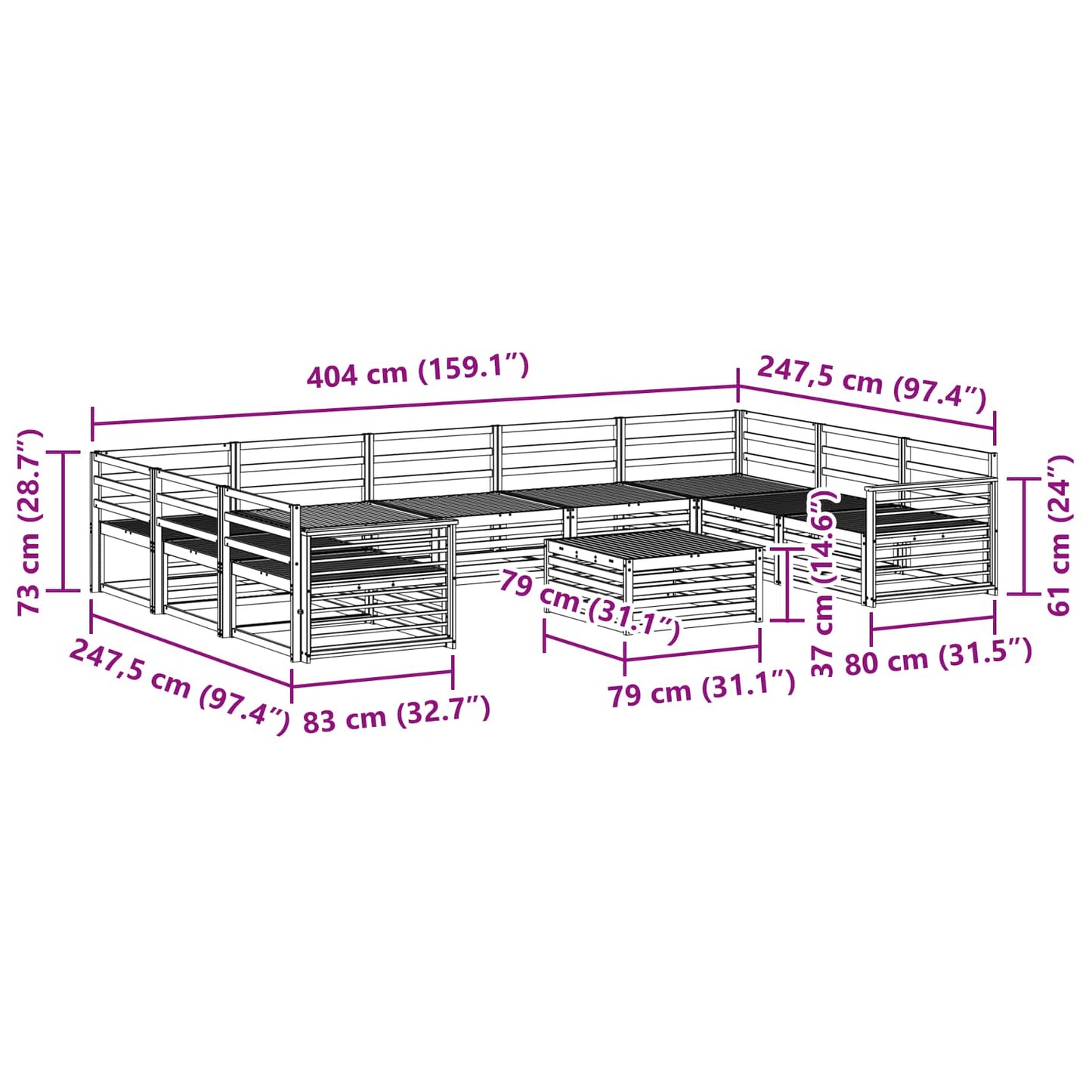 vidaXL Σετ Καναπέ 10 pcs Φυσικό Στερεό Ξύλο Ακακίας