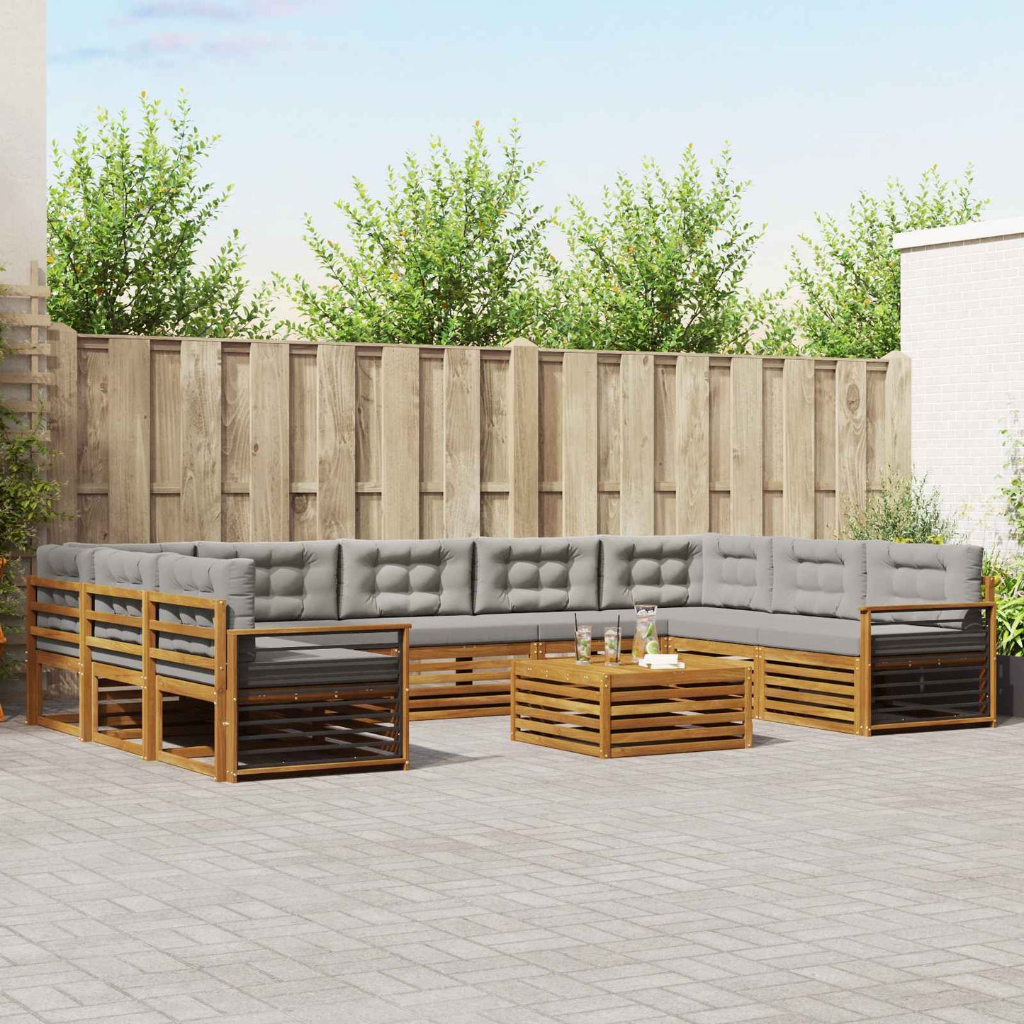 vidaXL Σειρά Καναπέ Εξωτερικού 10 pcs Φυσικό και Ανοιχτό Γκρι
