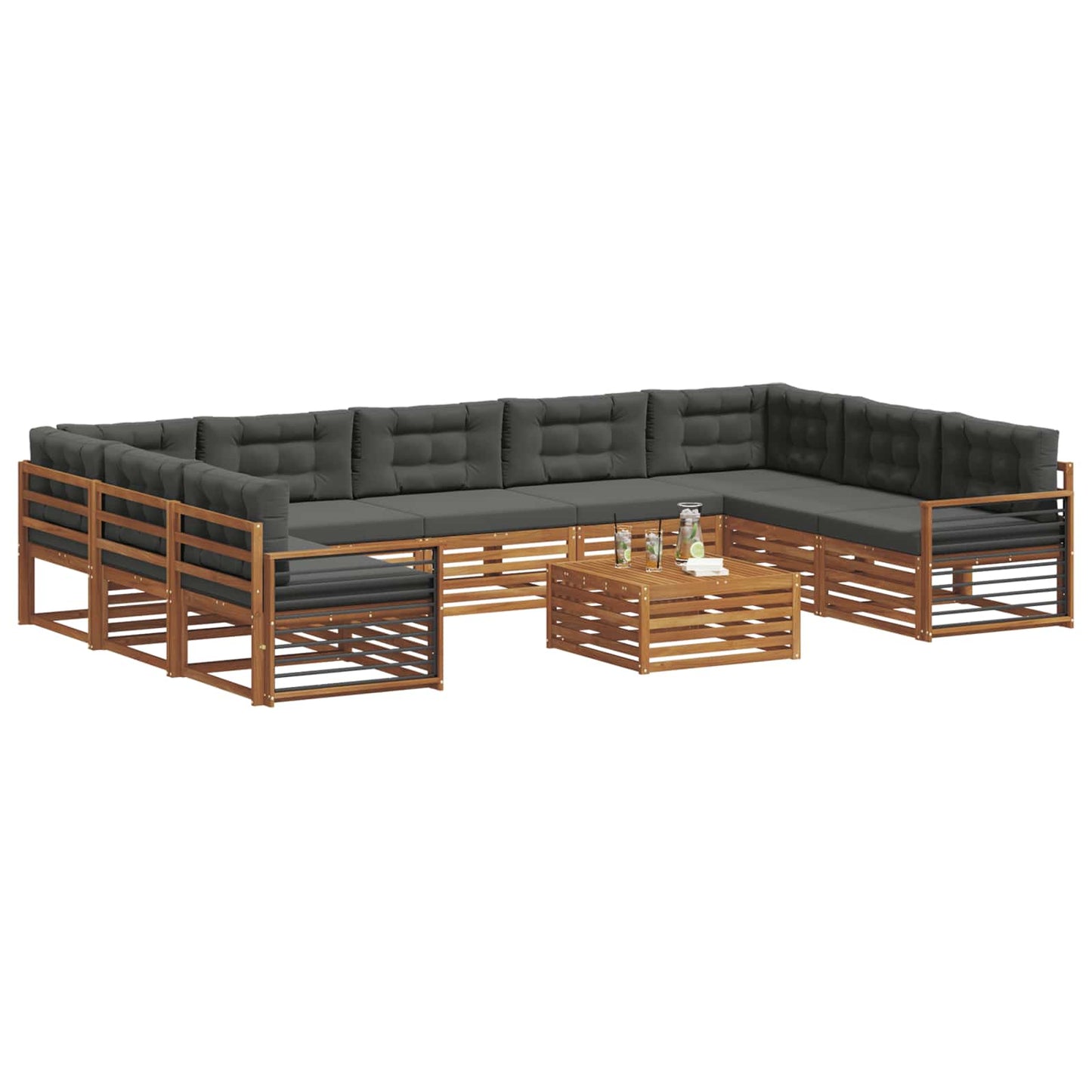 vidaXL Σειρά Καναπέ Εξωτερικού με μαξιλάρι 10 pcs Φυσικό και Ανθρακί