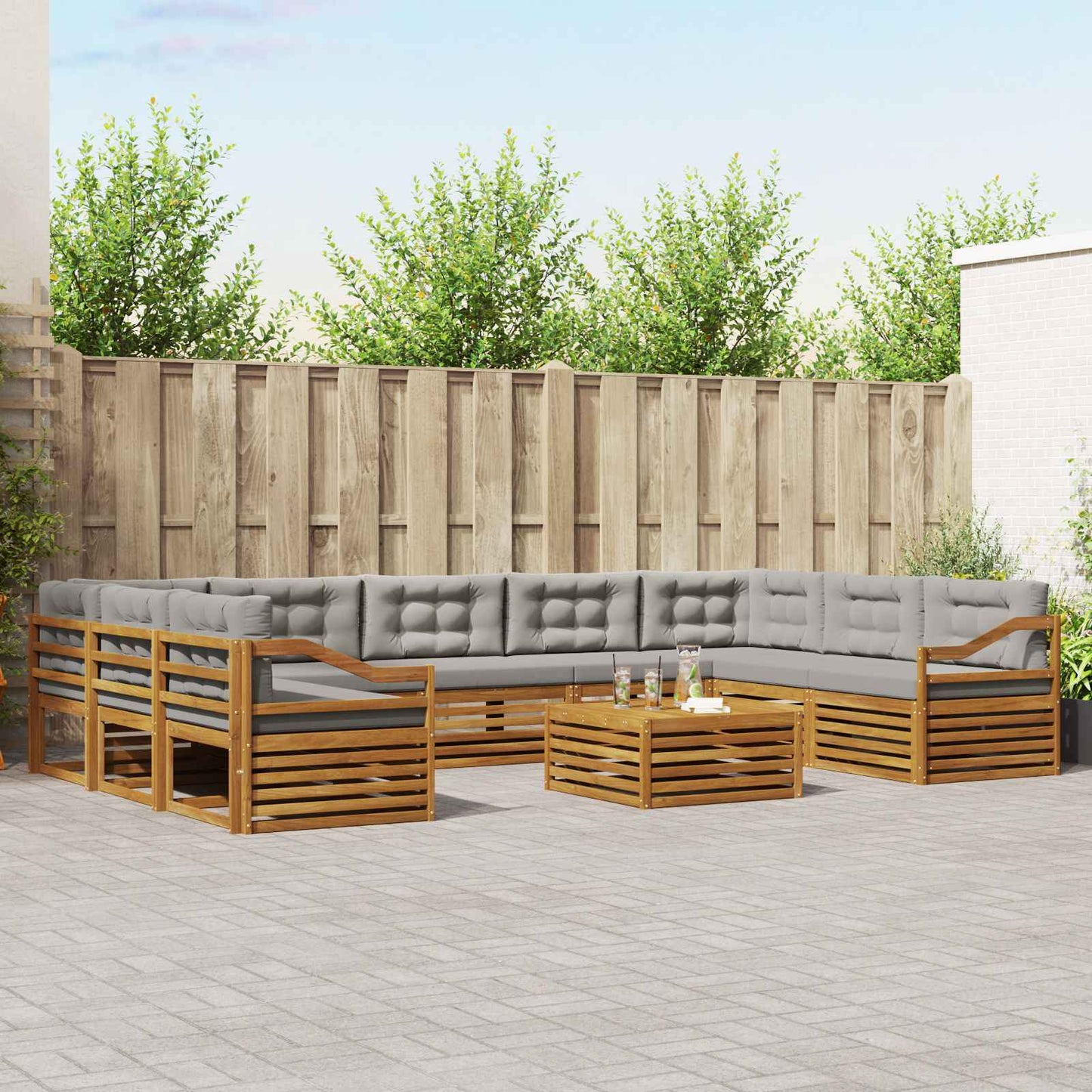 vidaXL Σειρά Καναπέ Εξωτερικού 10 pcs Φυσικό και Ανοιχτό Γκρι