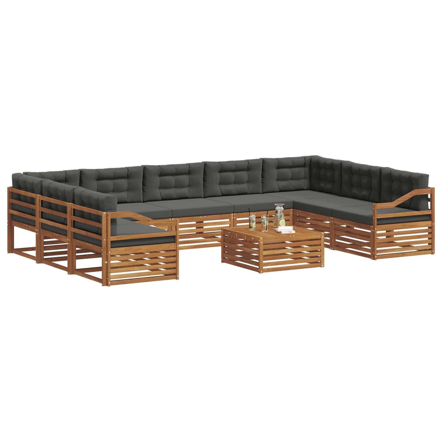 vidaXL Σειρά Καναπέ Εξωτερικού με μαξιλάρι 10 pcs Φυσικό και Ανθρακί
