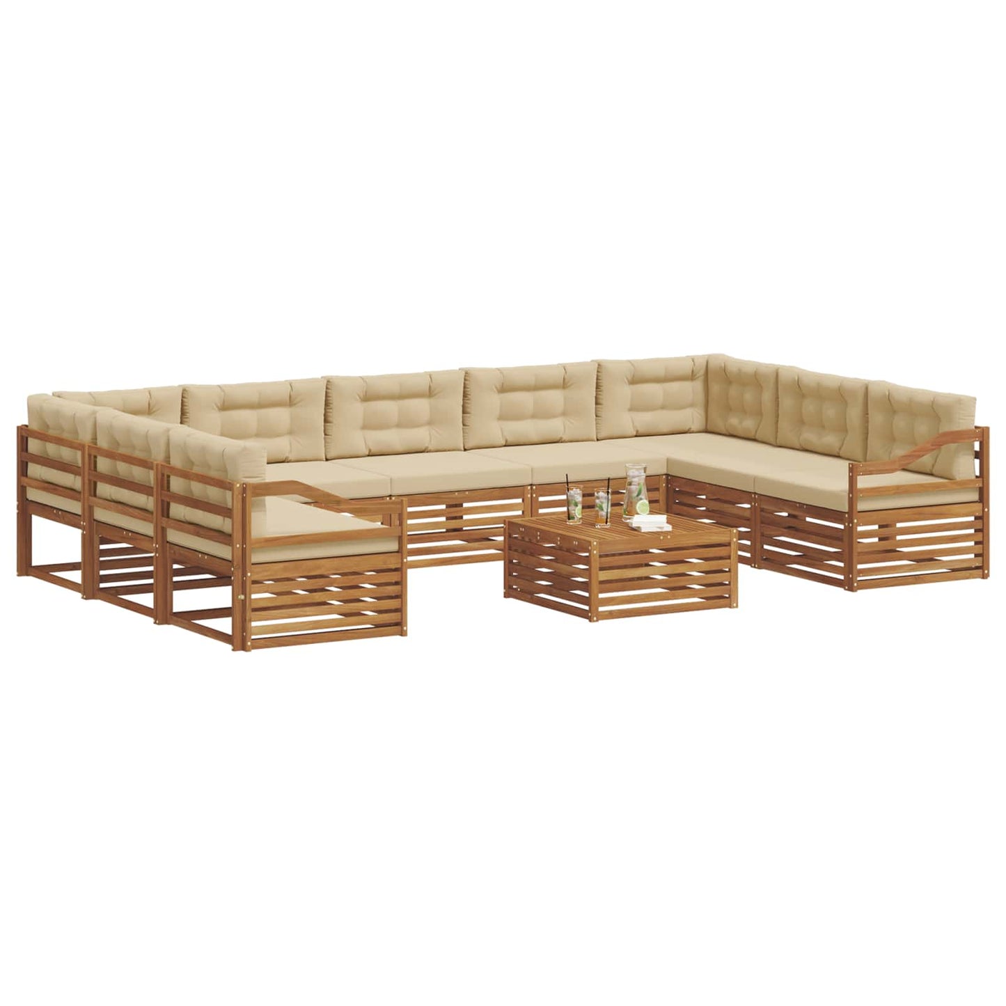vidaXL Σειρά Καναπέ Εξωτερικού με μαξιλάρι 10 pcs Φυσικό και Μπεζ