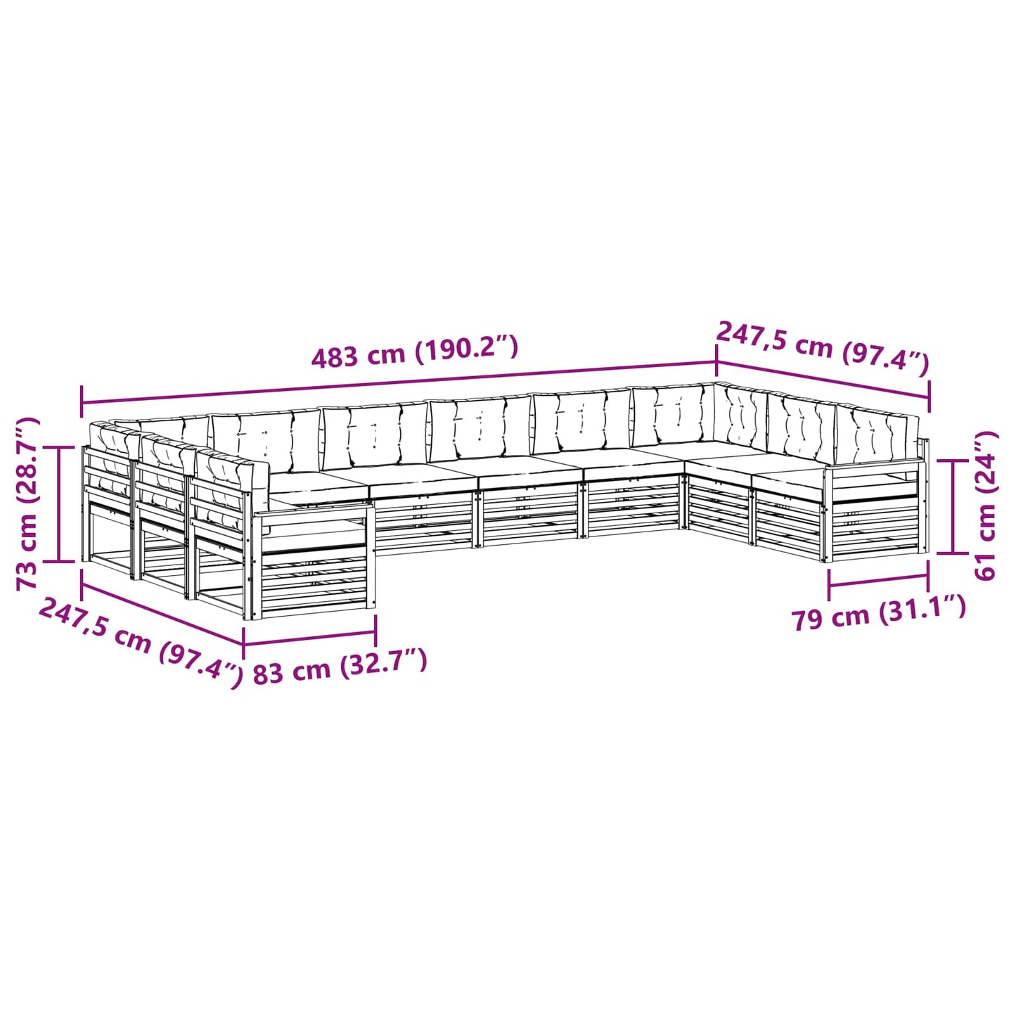 vidaXL Σετ Καναπέ 8 pcs Φυσικό και Κρέμα Στερεό Ξύλο Ακακίας