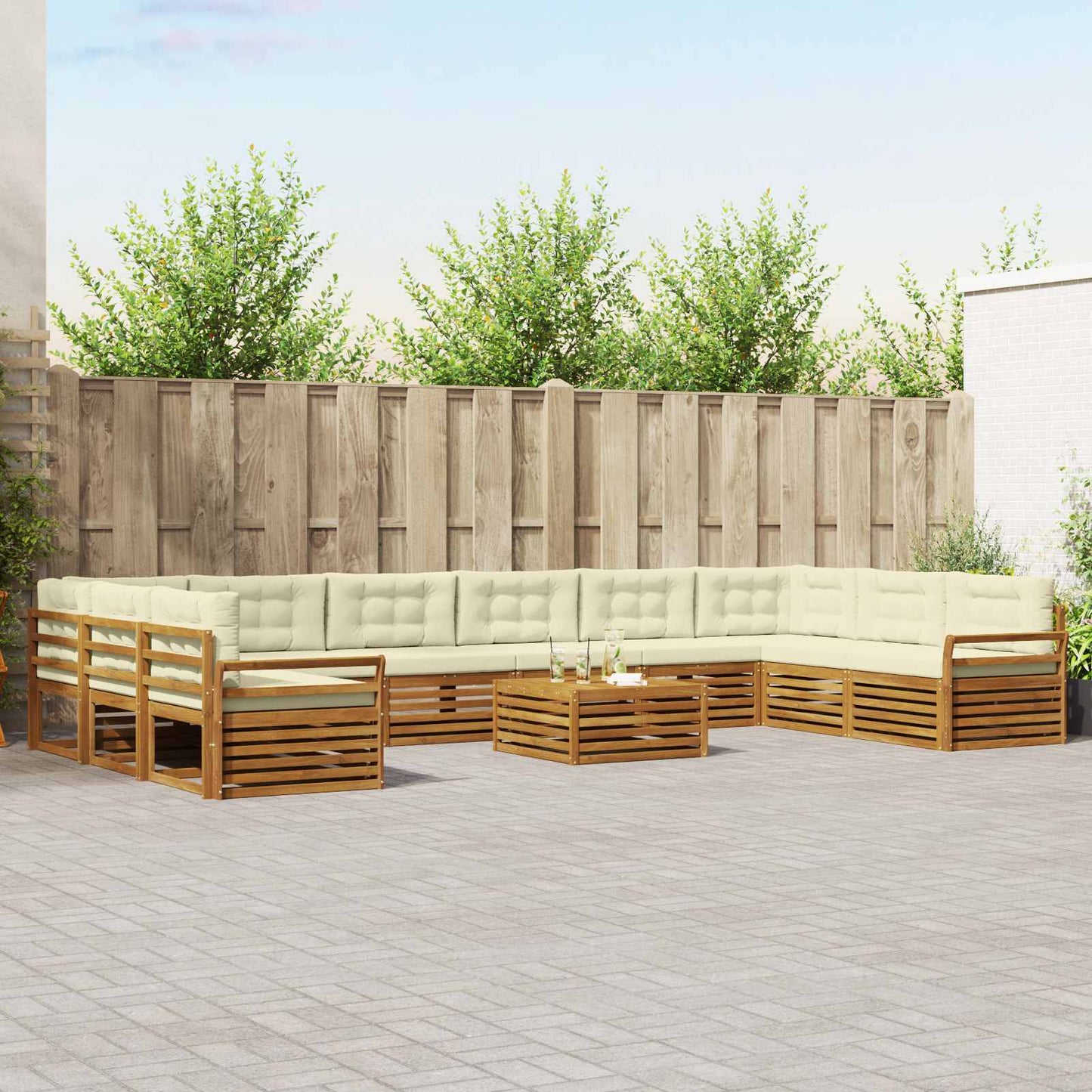 vidaXL Σετ Καναπέ 11 pcs Φυσικό και Κρέμα Στερεό Ξύλο Ακακίας