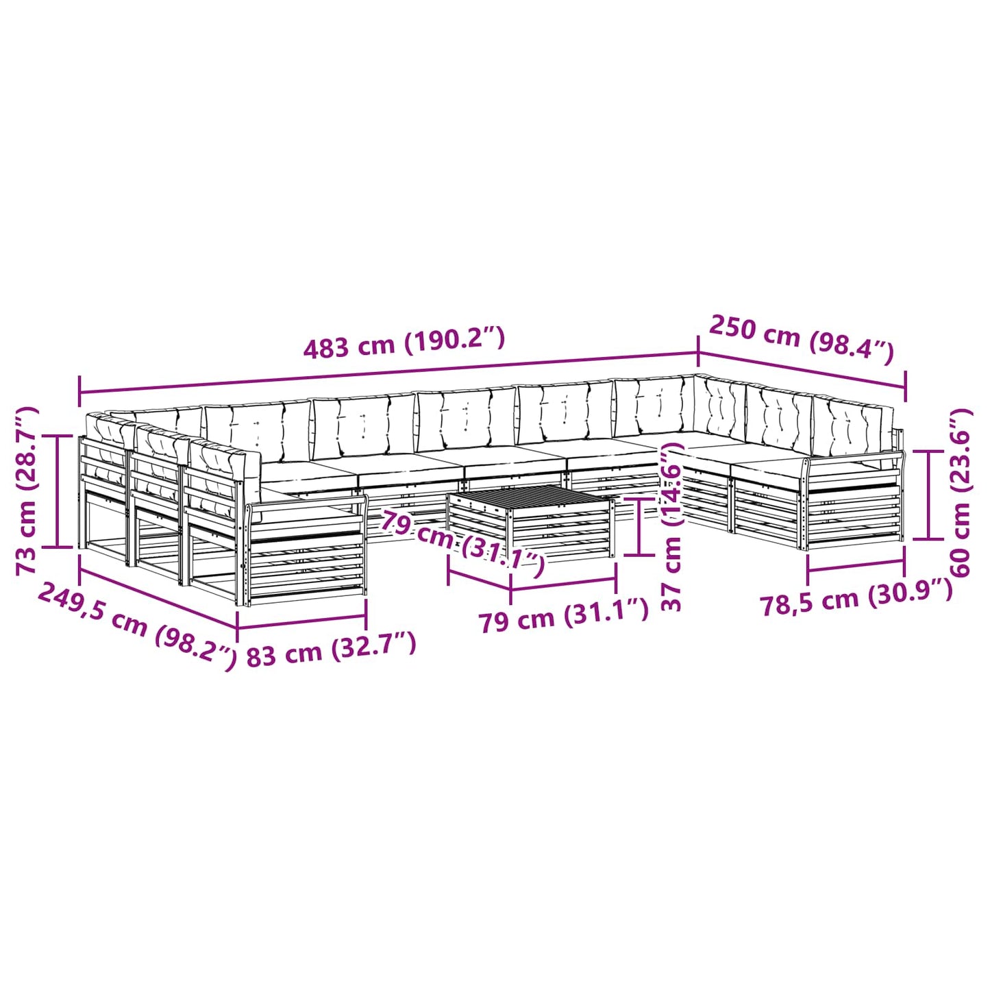 vidaXL Σετ Καναπέ 11 pcs Φυσικό και Κρέμα Στερεό Ξύλο Ακακίας