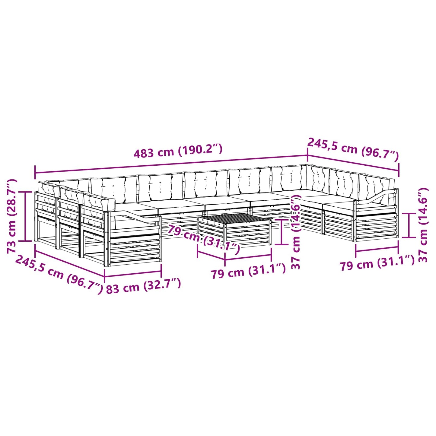 vidaXL Σετ Καναπέ 11 pcs Φυσικό και Μπεζ Στερεό Ξύλο Ακακίας