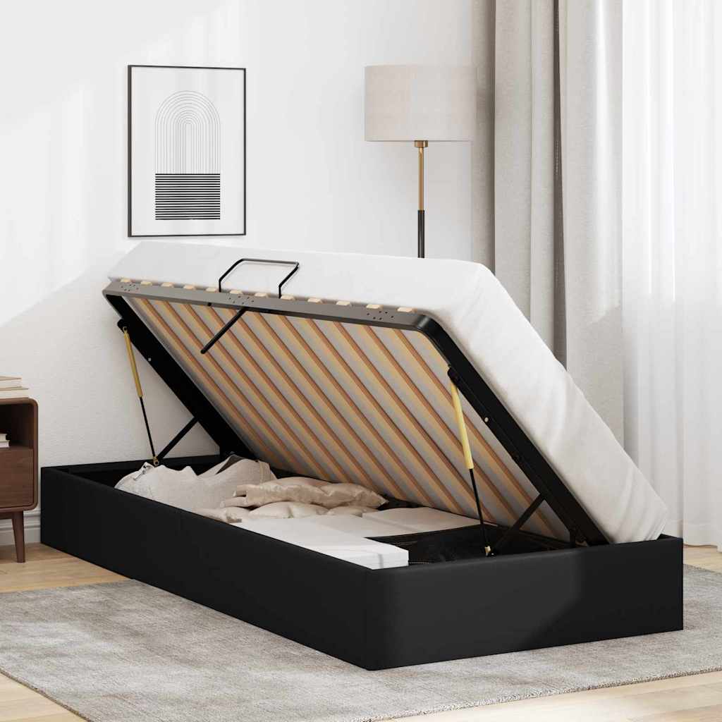 vidaXL Κρεβάτι Αποθήκης με αποθήκευση Μαύρο 100 x 190 cm Τεχνητό δέρμα