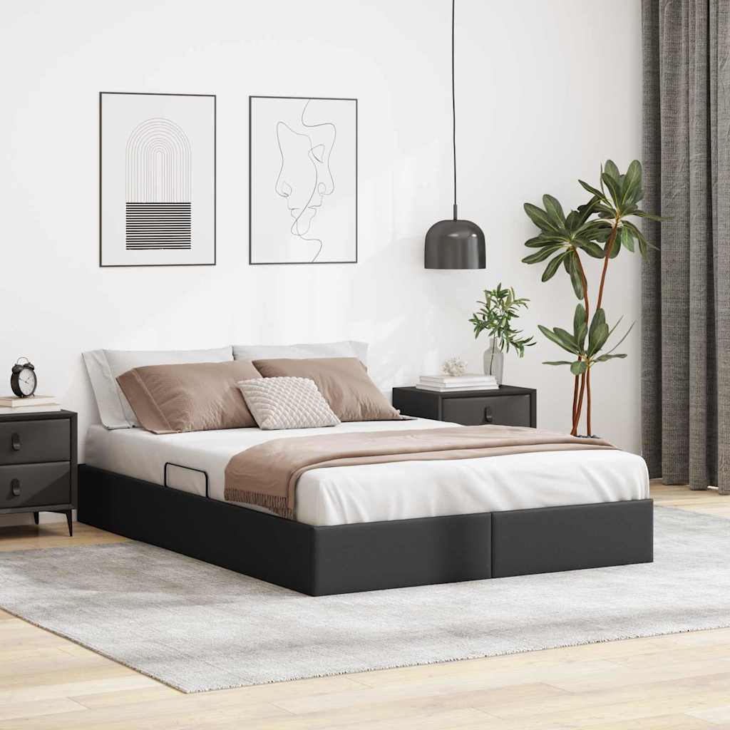 vidaXL Κρεβάτι Αποθήκης με αποθήκευση Μαύρο 137 x 190 cm Τεχνητό δέρμα