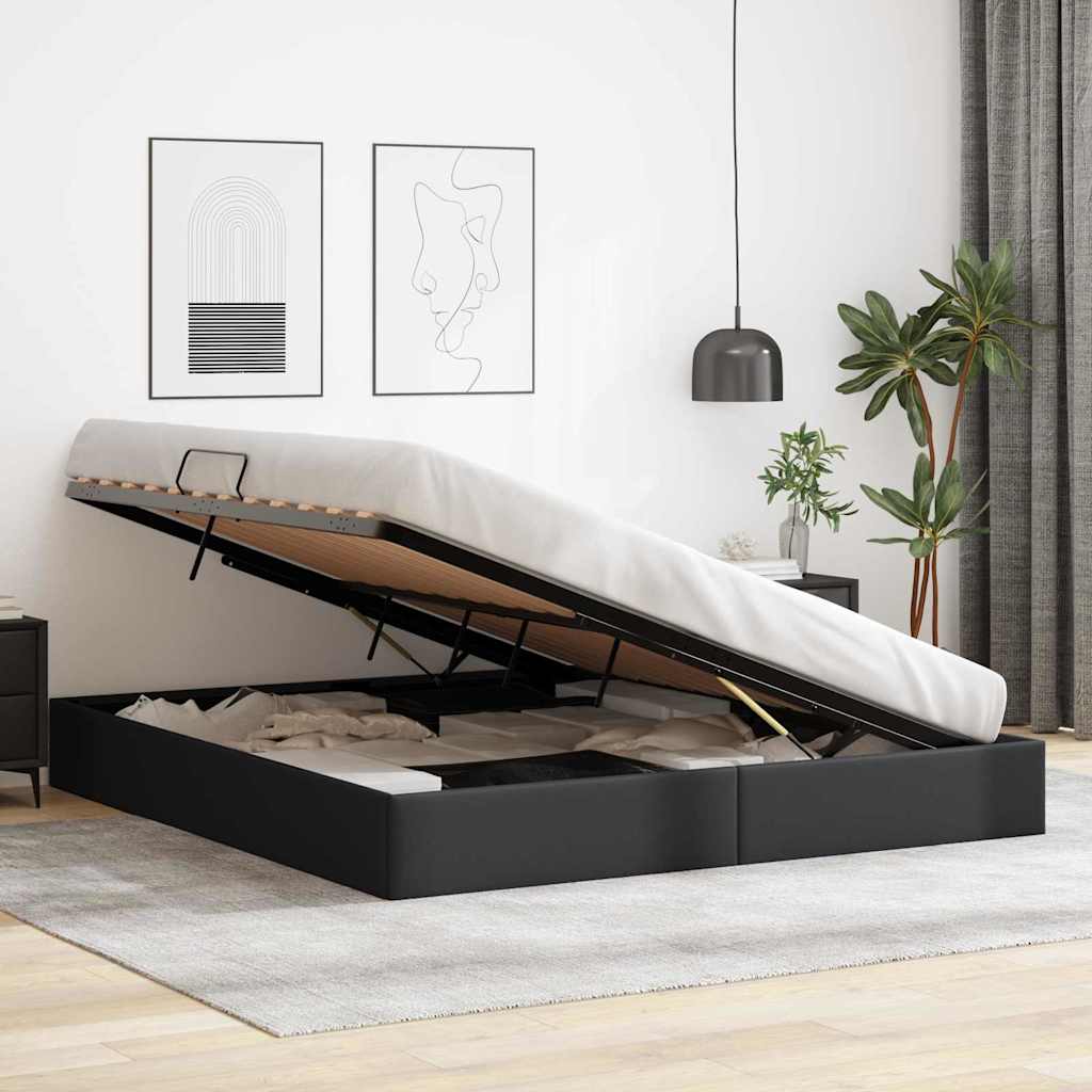 vidaXL Κρεβάτι Αποθήκης με αποθήκευση Μαύρο 193 x 203 cm Τεχνητό δέρμα