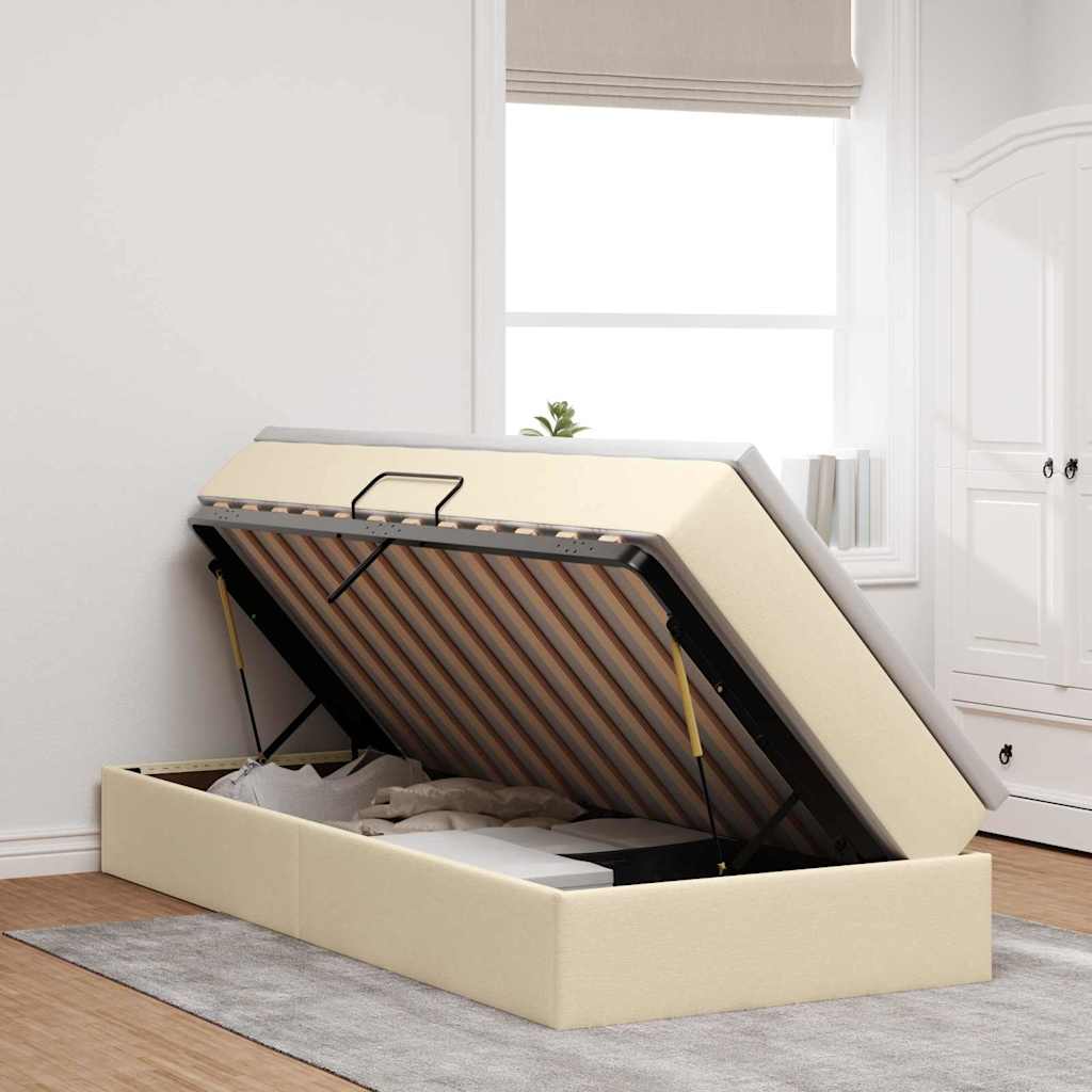 vidaXL Κρεβάτι με αποθηκευτικό χώρο και στρώμα Κρεμ 90 x 200 cm