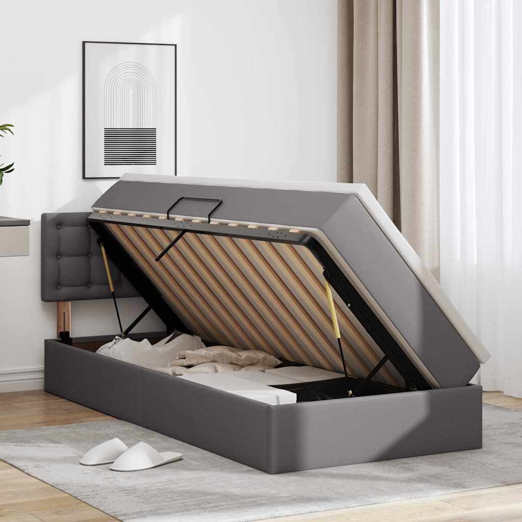 vidaXL Κρεβάτι με αποθηκευτικό χώρο και στρώμα Γκρι 100 x 200 cm