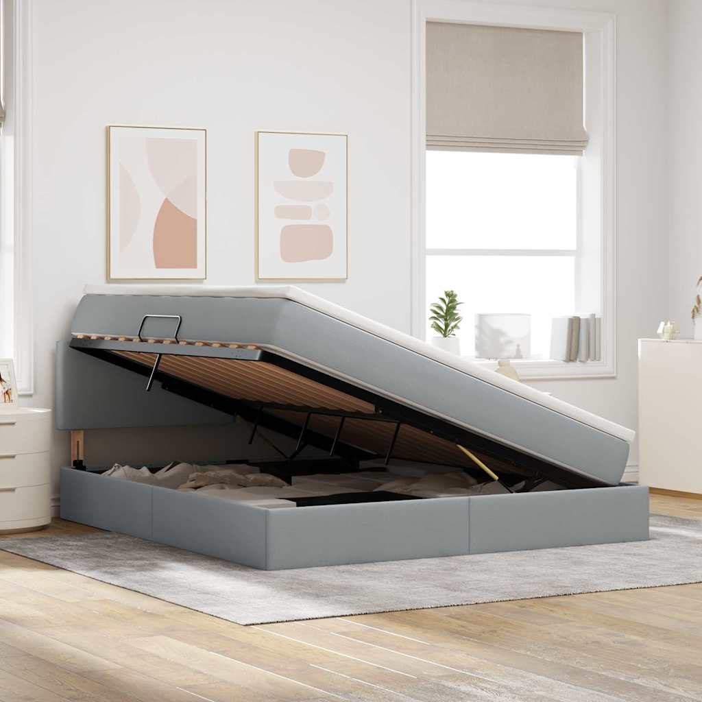 vidaXL Κρεβάτι με αποθηκευτικό χώρο και στρώμα με στρώμα Ανοιχτό γκρι