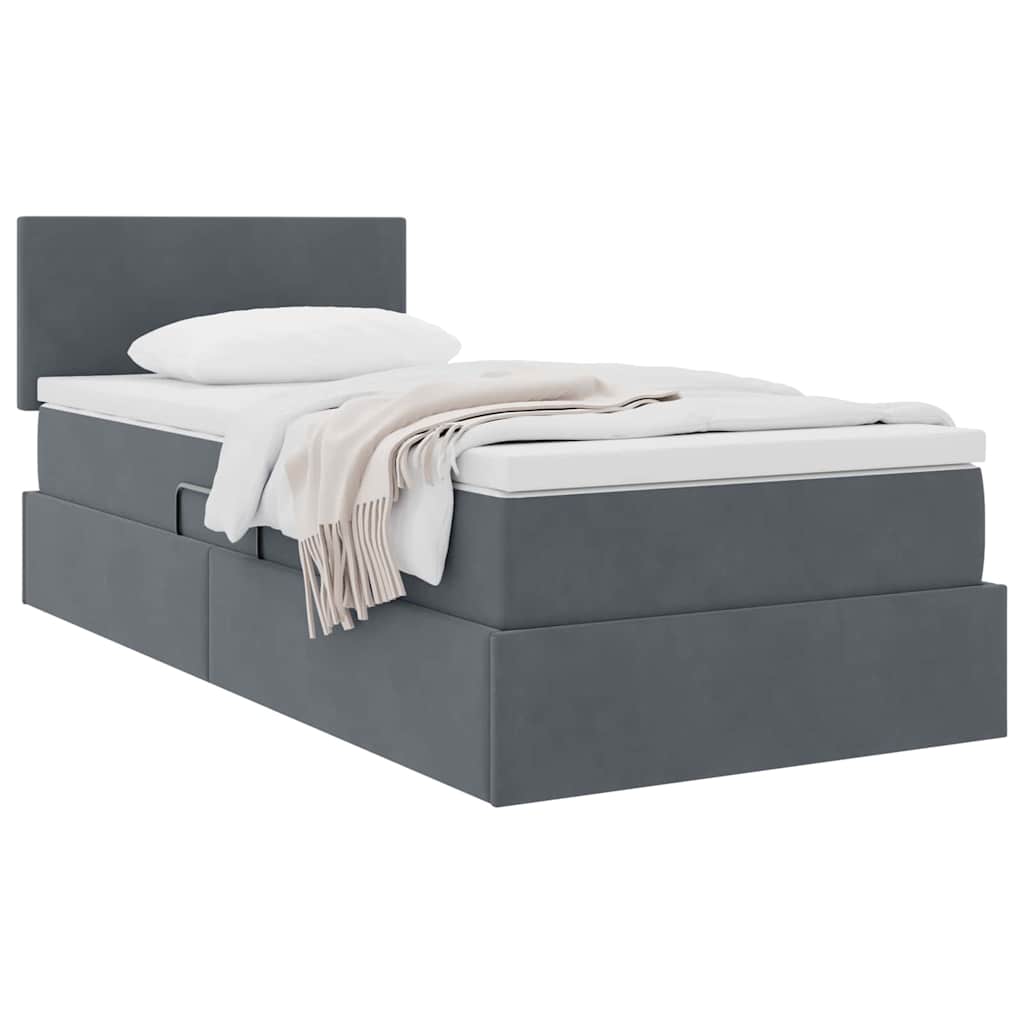 vidaXL Κρεβάτι Αποθήκης με στρώμα Σκούρο Γκρι 90 x 190 cm Βελούδο