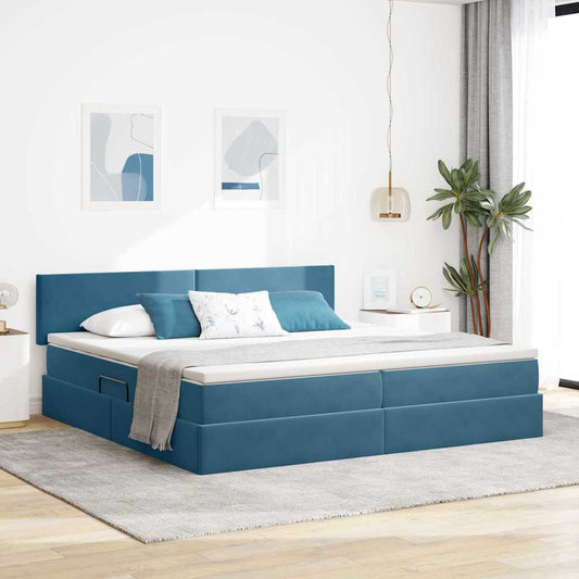 vidaXL Κρεβάτι Αποθήκης με στρώμα Σκούρο Μπλε 200 x 200 cm Βελούδο