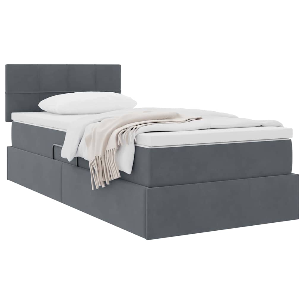 vidaXL Κρεβάτι Αποθήκης με στρώμα Σκούρο Γκρι 90 x 190 cm Βελούδο