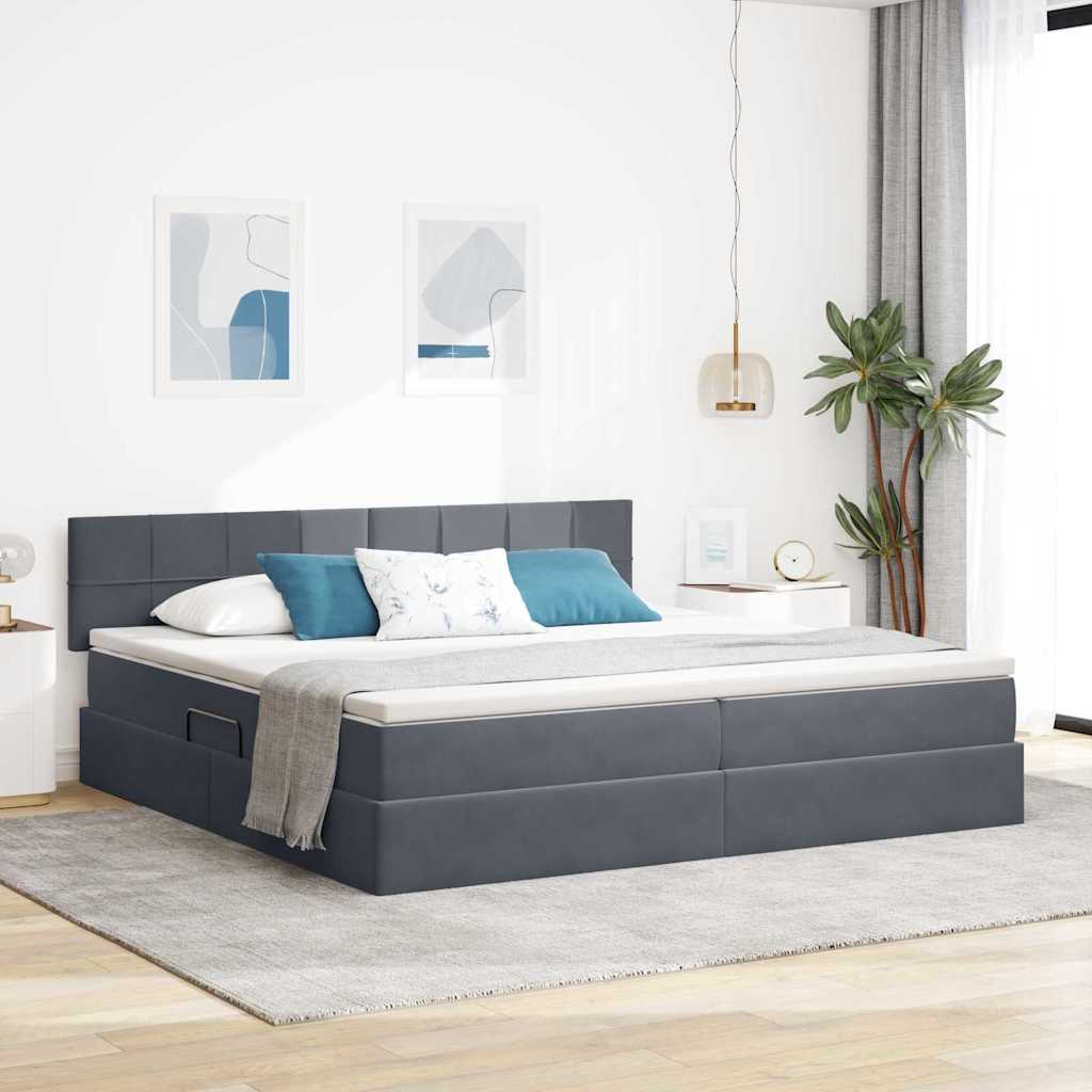 vidaXL Κρεβάτι Αποθήκης με στρώμα Σκούρο Γκρι 200 x 200 cm Βελούδο