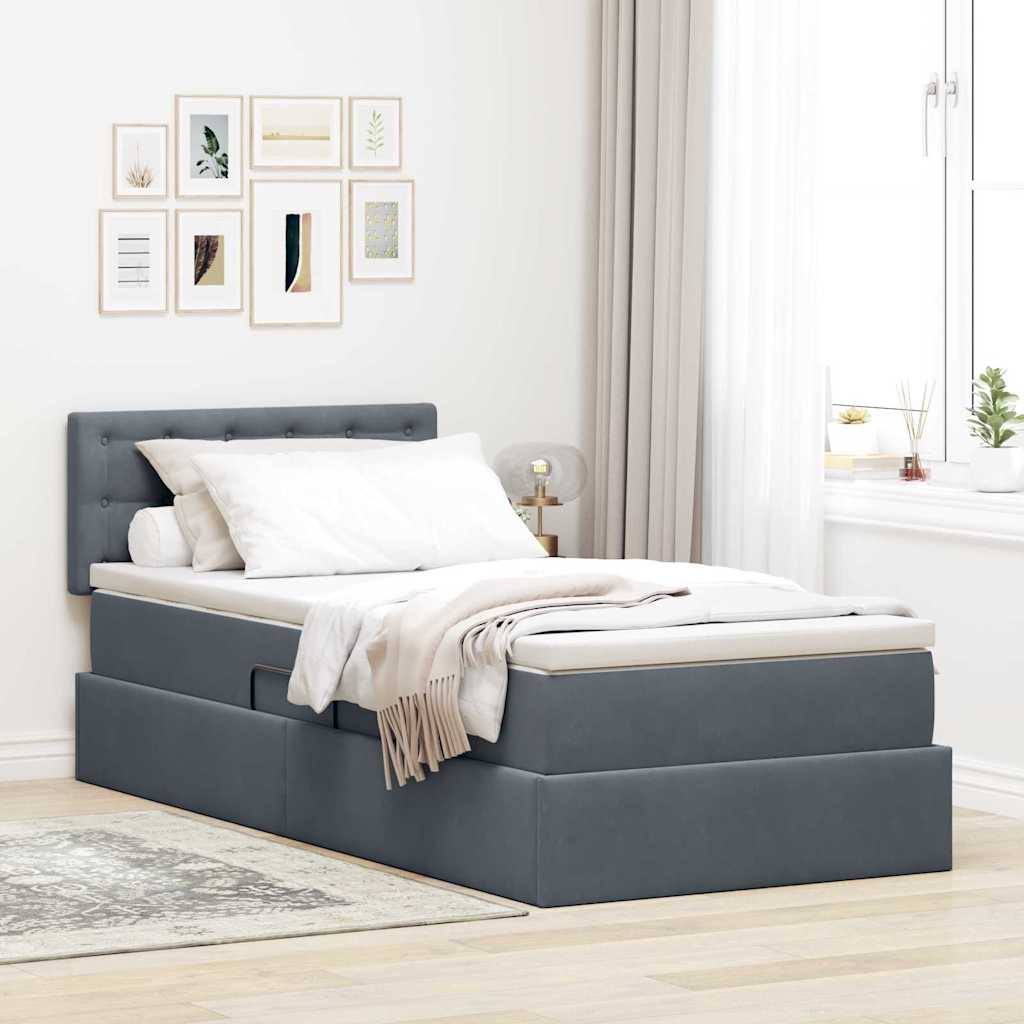 vidaXL Κρεβάτι Αποθήκης με στρώμα Σκούρο Γκρι 90 x 190 cm Βελούδο