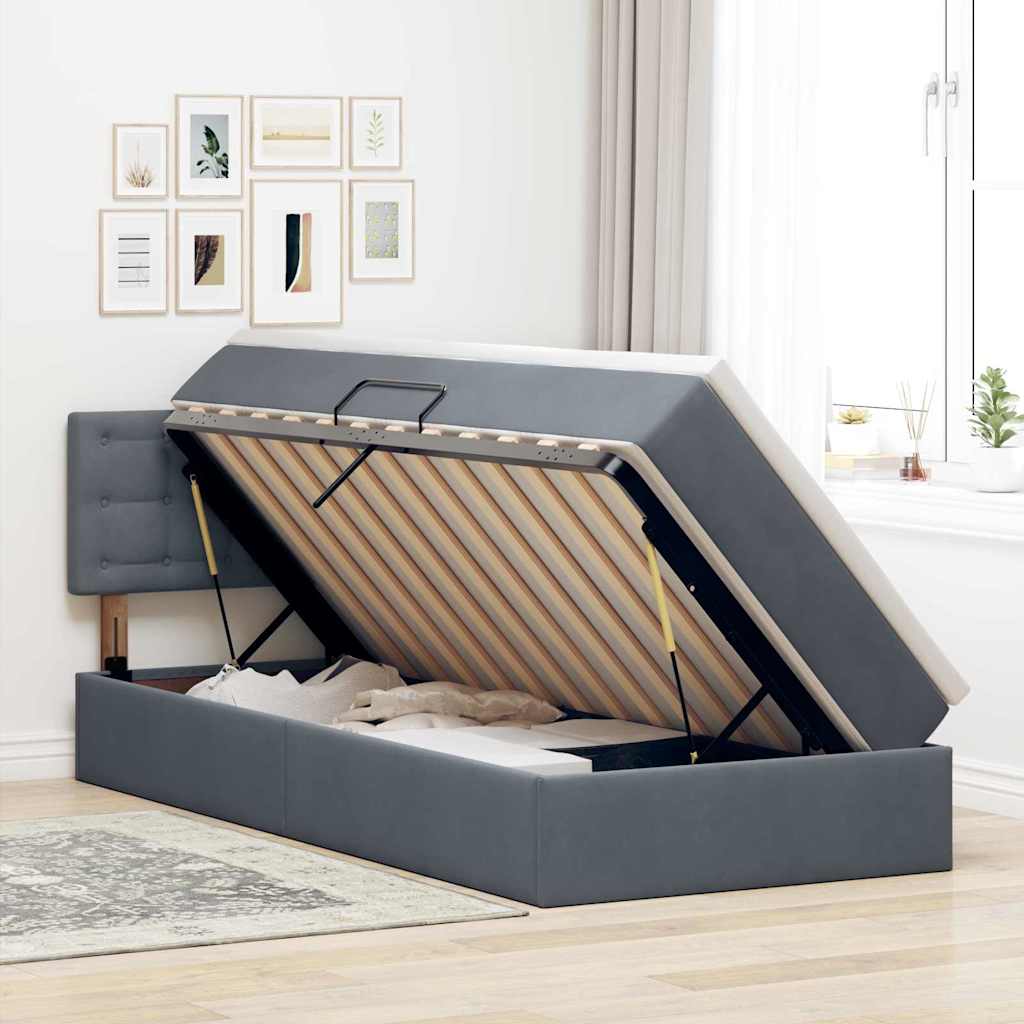 vidaXL Κρεβάτι Αποθήκης με στρώμα Σκούρο Γκρι 90 x 190 cm Βελούδο