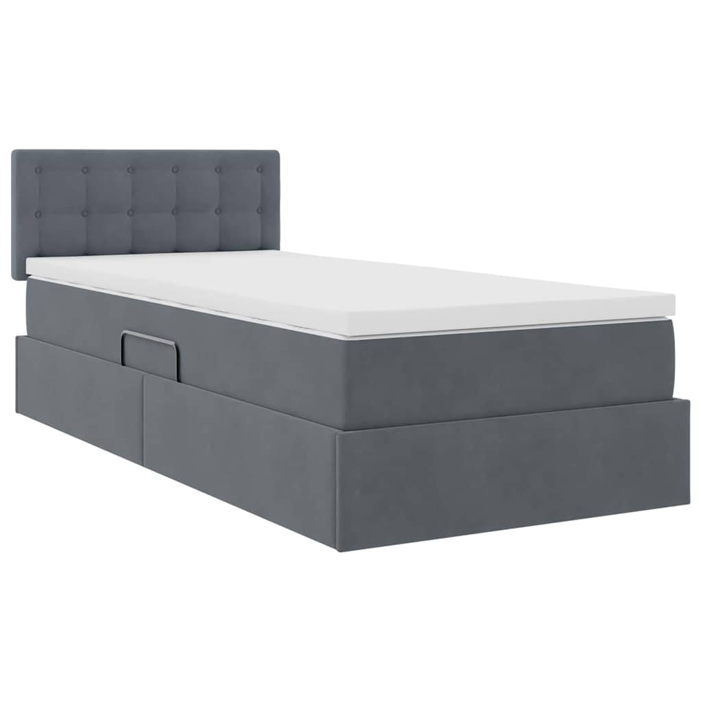 vidaXL Κρεβάτι Αποθήκης με στρώμα Σκούρο Γκρι 90 x 190 cm Βελούδο