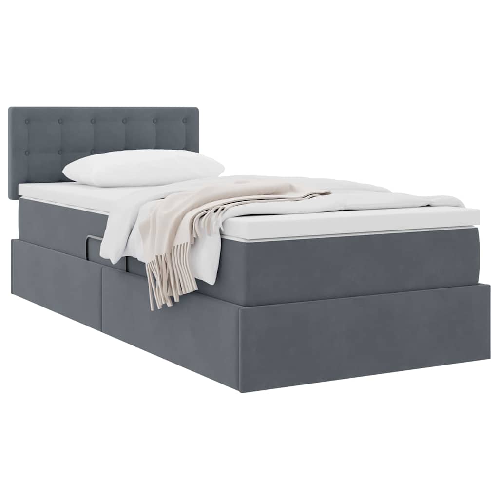 vidaXL Κρεβάτι Αποθήκης με στρώμα Σκούρο Γκρι 90 x 190 cm Βελούδο