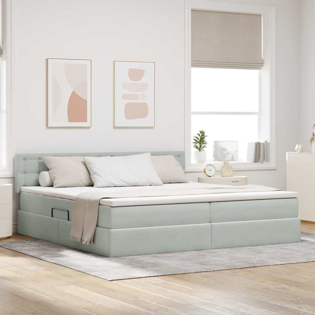 vidaXL Κρεβάτι Αποθήκης με κεφαλάρι Ανοιχτό γκρι 200 x 200 cm Βελούδο