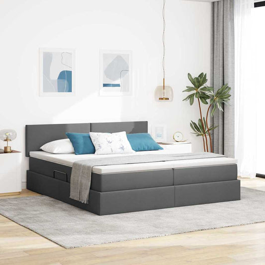 vidaXL Κρεβάτι Αποθήκης Σκούρο Γκρι 200 x 200 cm Τεχνητό Δέρμα