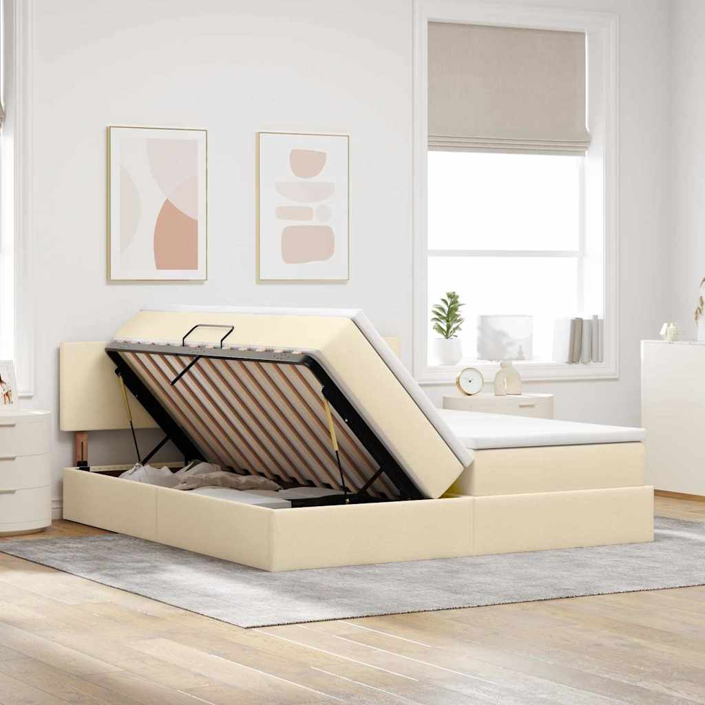vidaXL Κρεβάτι Αποθήκης με στρώμα Κρέμ 200 x 200 cm Τεχνητό Δέρμα