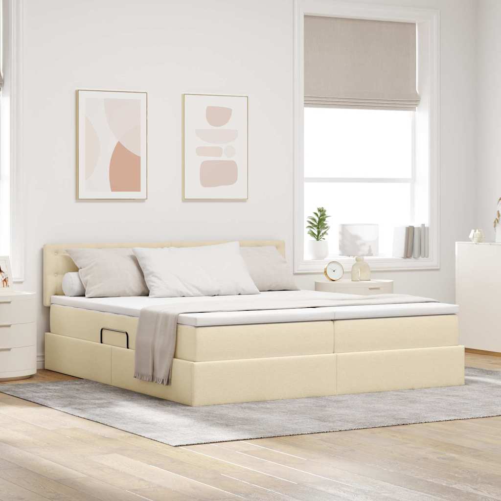 vidaXL Κρεβάτι Αποθήκης με στρώμα Κρέμ 200 x 200 cm Τεχνητό Δέρμα