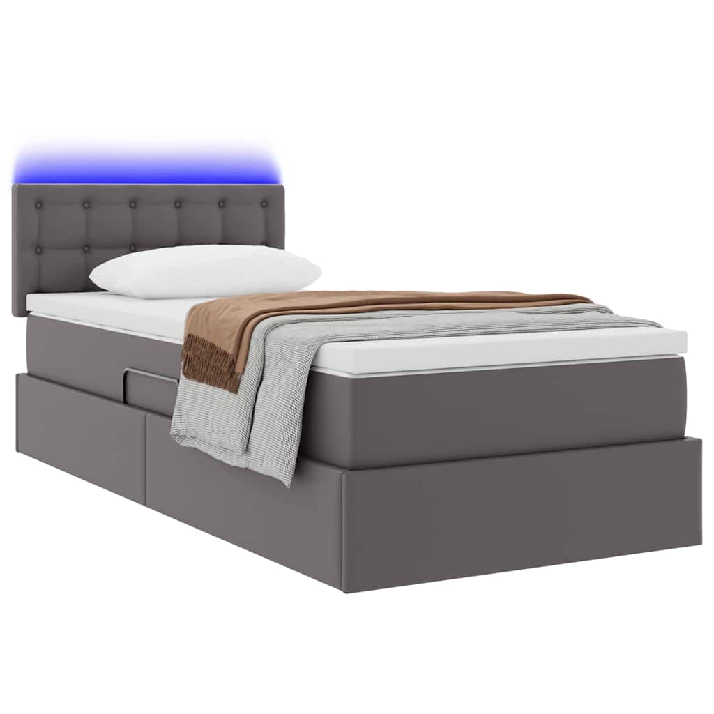 vidaXL Κρεβάτι με αποθηκευτικό χώρο και LED Γκρι 90 x 190 cm