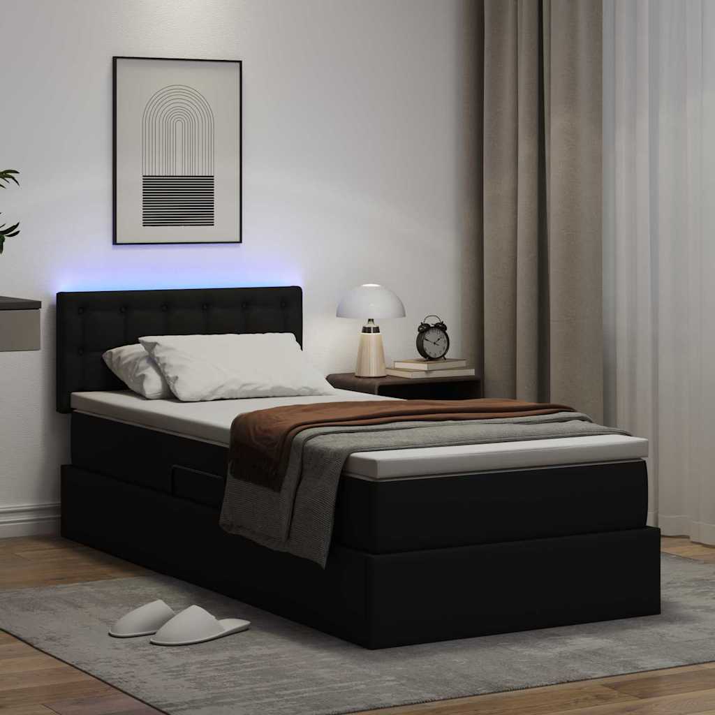 vidaXL Κρεβάτι με αποθηκευτικό χώρο και LED Μαύρο 100 x 200 cm