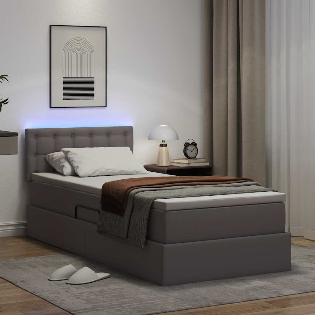 vidaXL Κρεβάτι με αποθηκευτικό χώρο και LED Γκρι 100 x 200 cm
