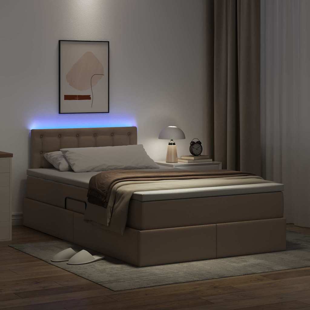vidaXL Κρεβάτι με αποθηκευτικό χώρο και LED Καπουτσίνο 120 x 200 cm
