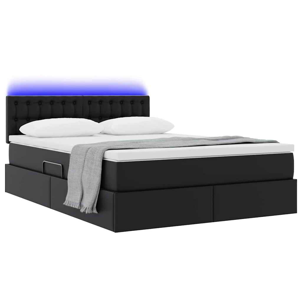 vidaXL Κρεβάτι με αποθηκευτικό χώρο και LED με led Μαύρο 140 x 200 cm