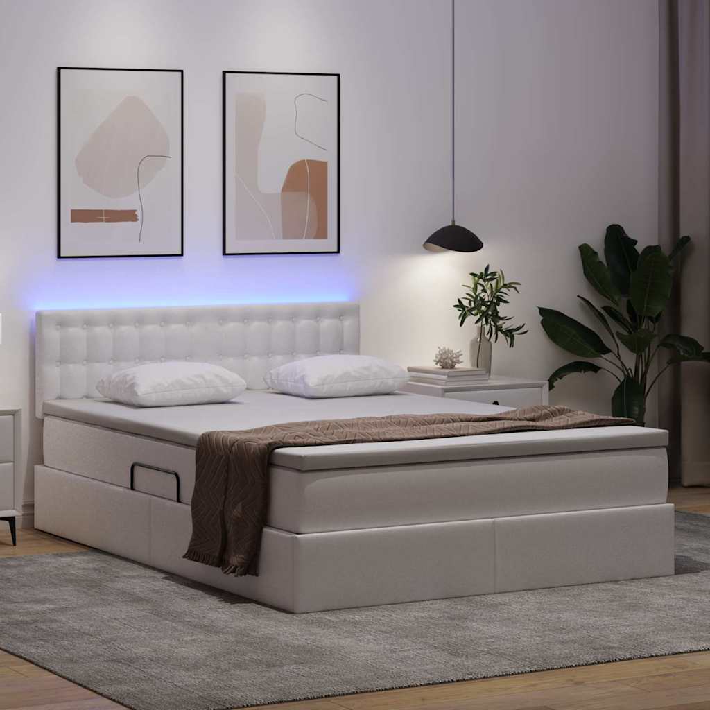 vidaXL Κρεβάτι με αποθηκευτικό χώρο και LED Καθαρό Λευκό 140 x 200 cm