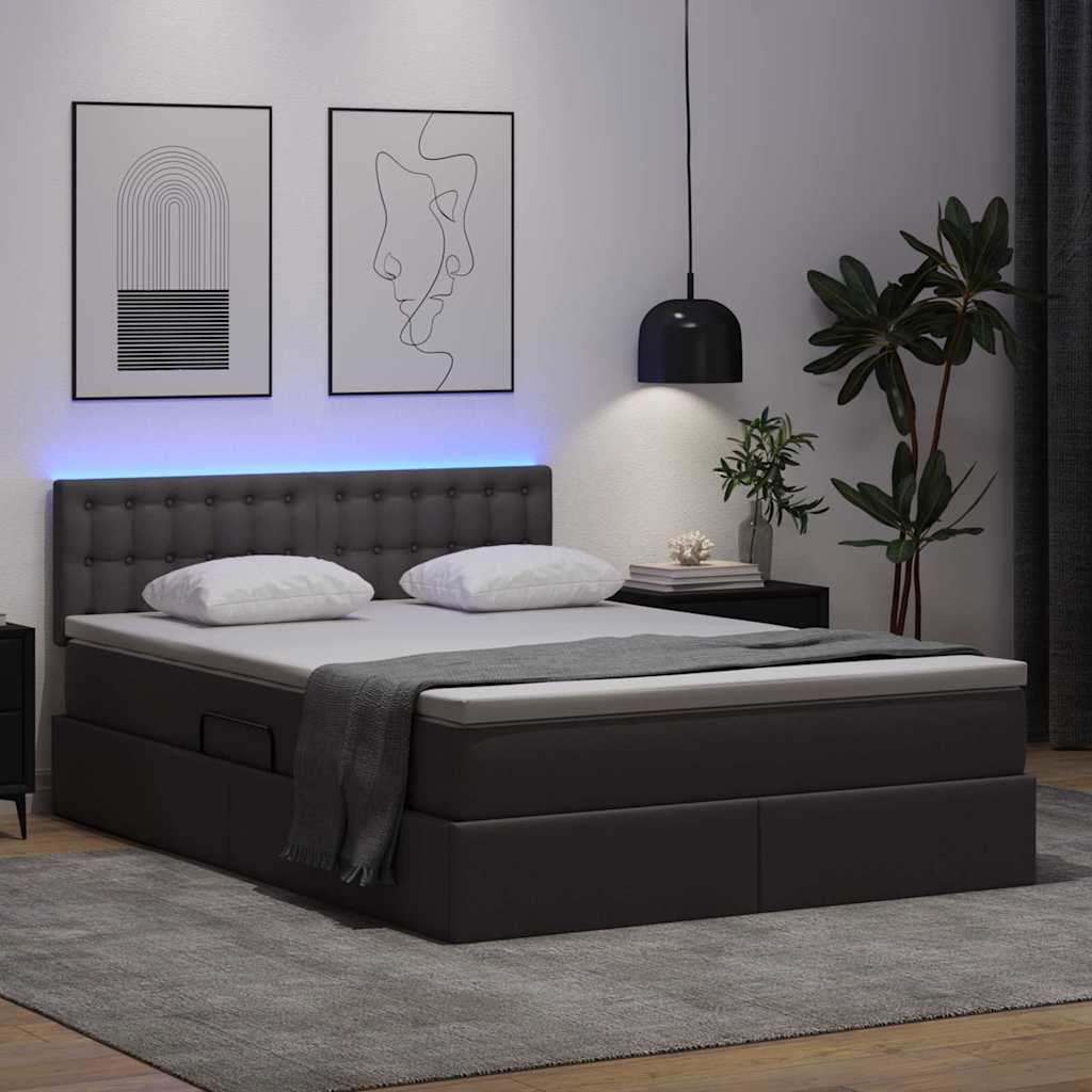 vidaXL Κρεβάτι με αποθηκευτικό χώρο και LED με led Γκρι 140 x 200 cm