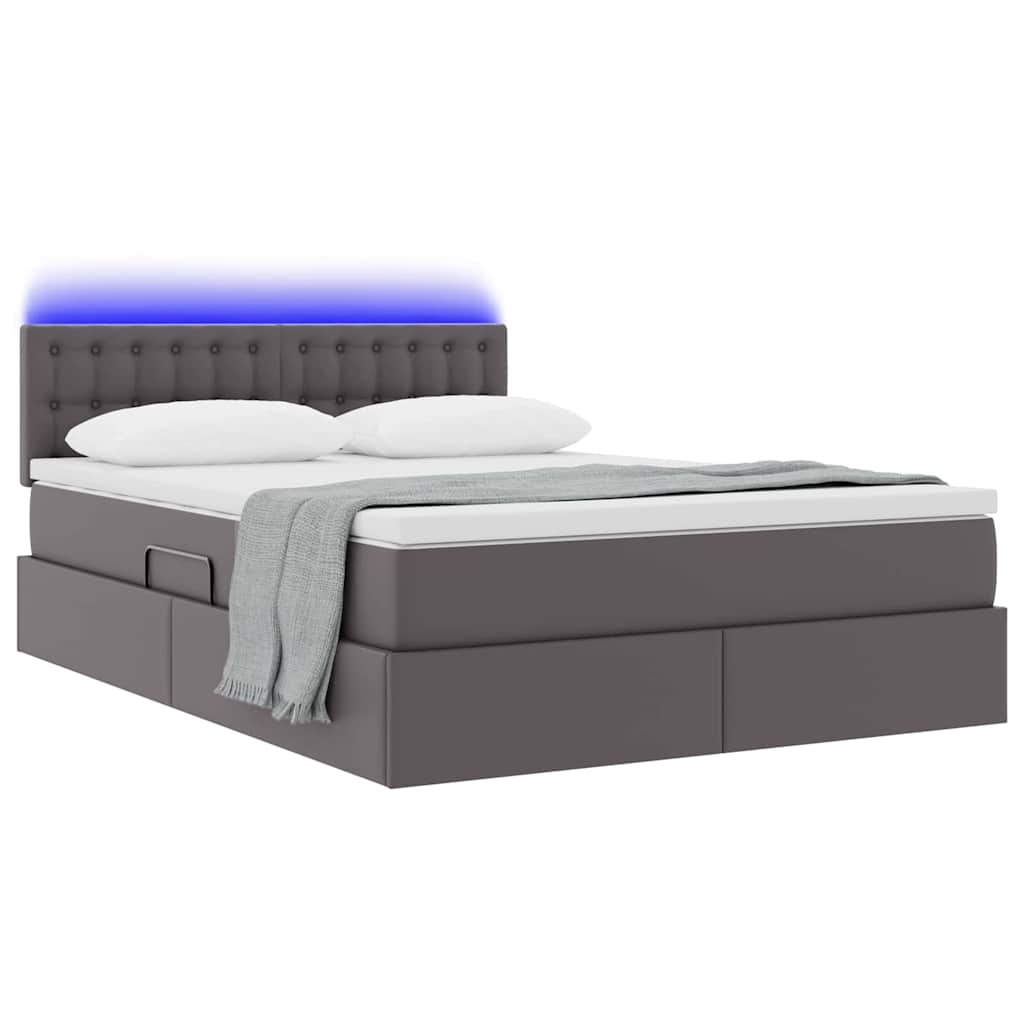 vidaXL Κρεβάτι με αποθηκευτικό χώρο και LED με led Γκρι 140 x 200 cm