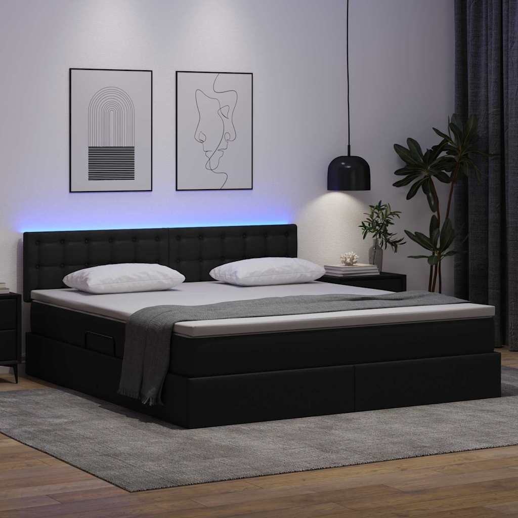 vidaXL Κρεβάτι με αποθηκευτικό χώρο και LED με led Μαύρο 180 x 200 cm