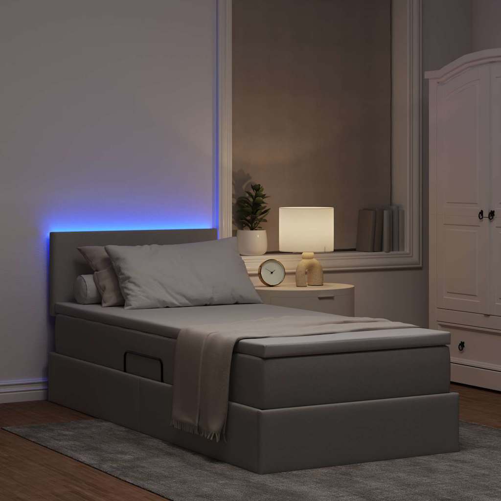vidaXL LED Κρεβάτι αποθήκευσης με στρώμα Taupe 90 x 190 cm Ύφασμα