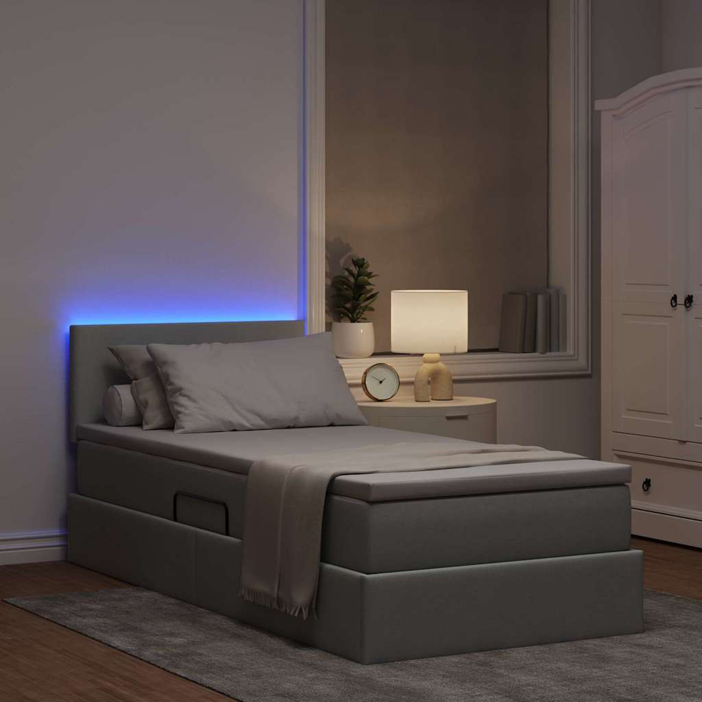 vidaXL LED Κρεβάτι αποθήκευσης με στρώμα Ανοιχτό γκρι 90 x 200 cm
