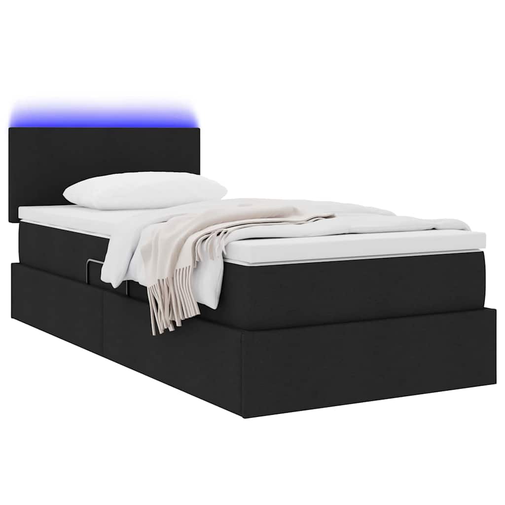 vidaXL LED Κρεβάτι αποθήκευσης με στρώμα Μαύρο 100 x 200 cm Ύφασμα