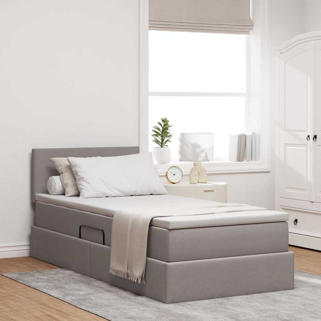 vidaXL LED Κρεβάτι αποθήκευσης με στρώμα Taupe 100 x 200 cm Ύφασμα