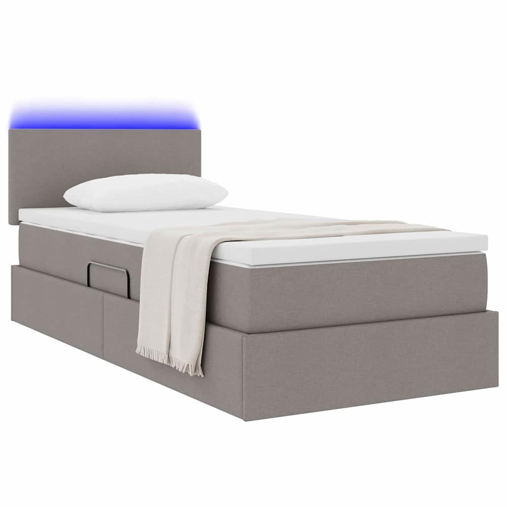 vidaXL LED Κρεβάτι αποθήκευσης με στρώμα Taupe 100 x 200 cm Ύφασμα