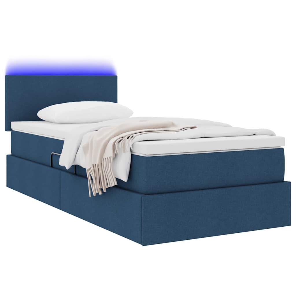 vidaXL LED Κρεβάτι αποθήκευσης με στρώμα Μπλε 100 x 200 cm Ύφασμα